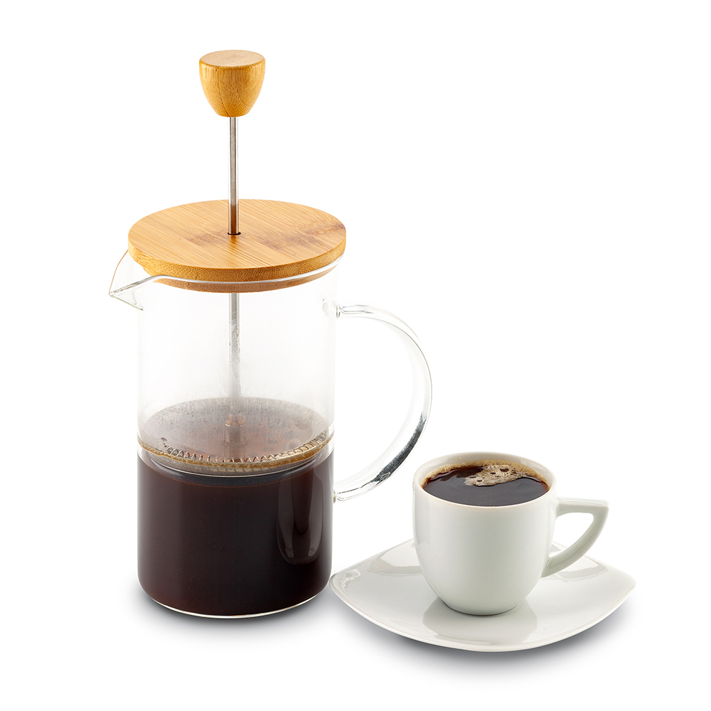 CAFETERA EN VIDRIO Y BAMBU 600ML