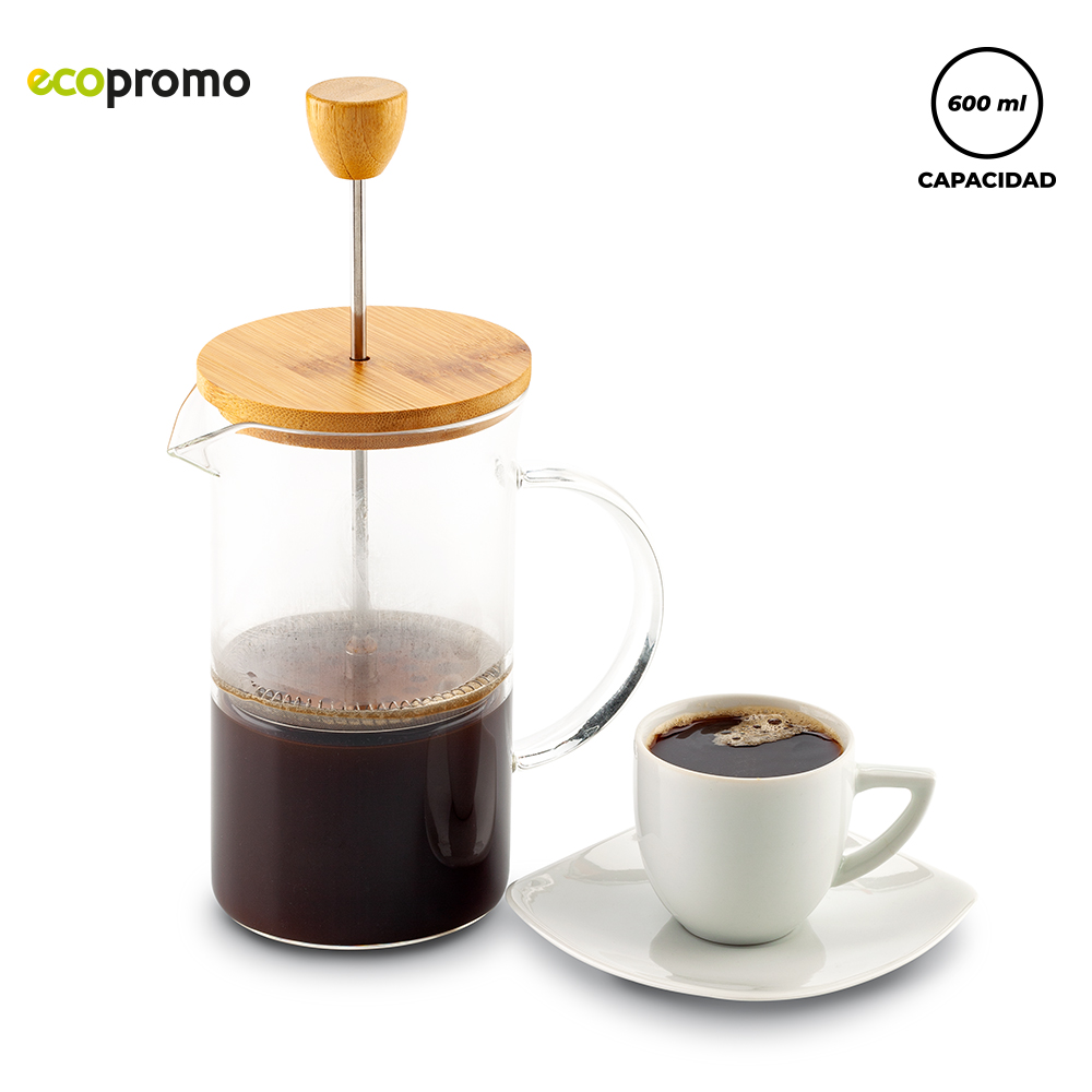 CAFETERA EN VIDRIO Y BAMBU 600ML