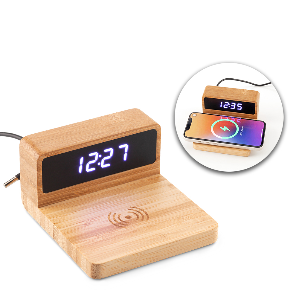 CARGADOR INALÁMBRICO BAMBOO CLOCK