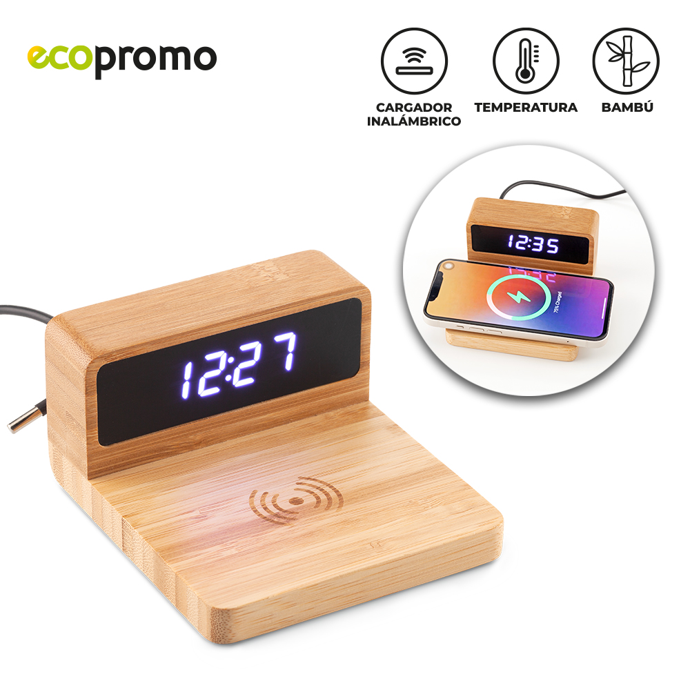 CARGADOR INALAMBRICO BAMBOO CLOCK