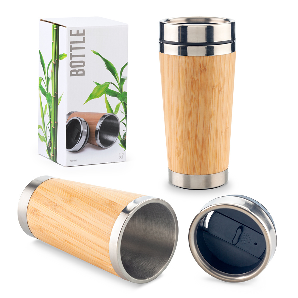 MUG METÁLICO CON BAMBOO 500ML