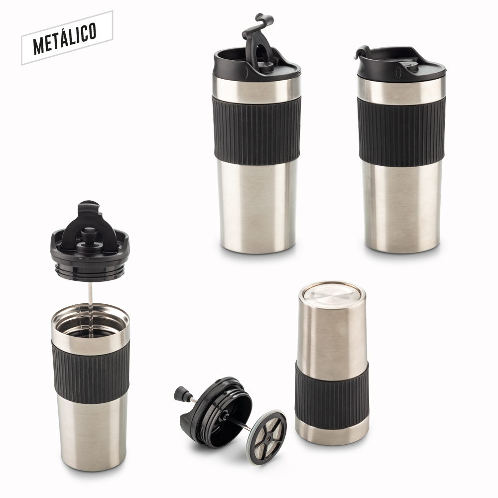 MUG METÁLICO CON PRENSA FRANCESA 450ML