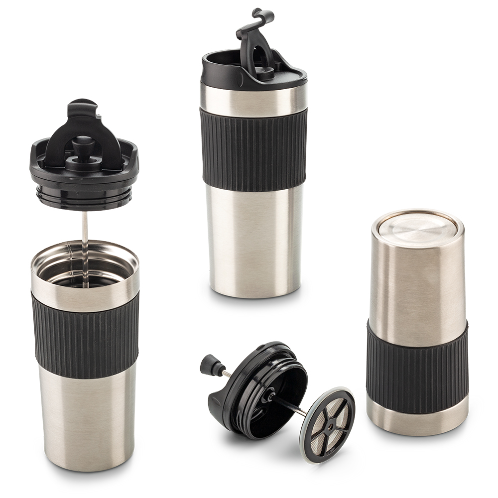 MUG METÁLICO CON PRENSA FRANCESA 450ML