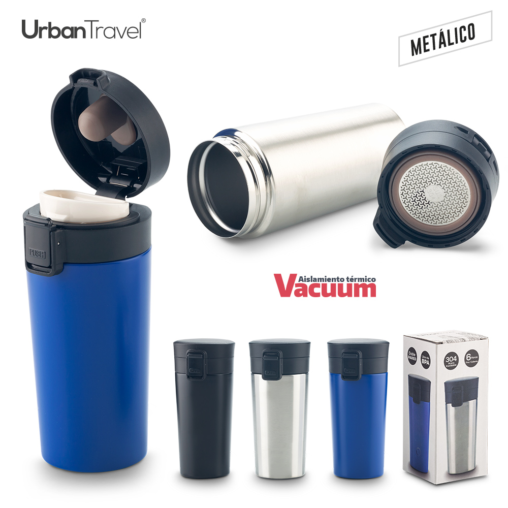 MUG METALICO DOBLE PARED COFFEE URBAN TRAVEL 380ML